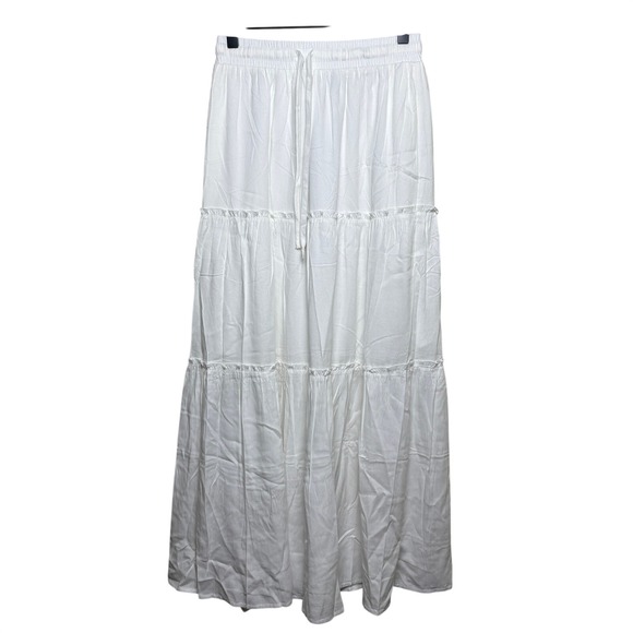 HAEOF Dresses & Skirts - NWT HAEOF White Drawstring Elastic Waistband Tiered Long Maxi Skirt Womens XS